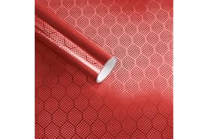 Lypumso Honeycomb Carbon Fiber Vinyl Wrap, Hex Pattern Vinyl Car Wrap with Air Release Technology, Self-Adhesive DIY Auto Exterior Interior Decor Film Sticker (Red, 1ft x 5ft)