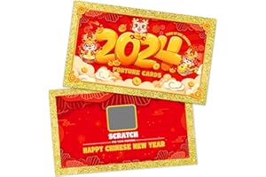 Extenuating Threads 48PCS 2024 Chinese New Year Scratch Off Fortune Cards, 2024 Year of The Dragon Party Fortune Games, Favors for Lunar Dragon New Year's Celebration Office Party Supplies
