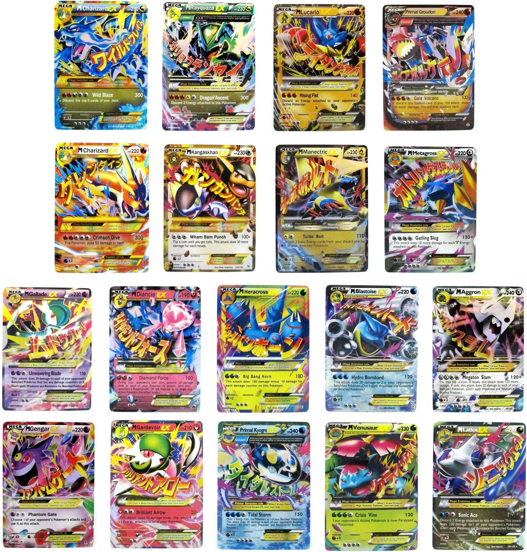 Mega Ex Cards Set of 18 Cards Platinum Card Series included Charizard Rayquaza Groudon Lucario