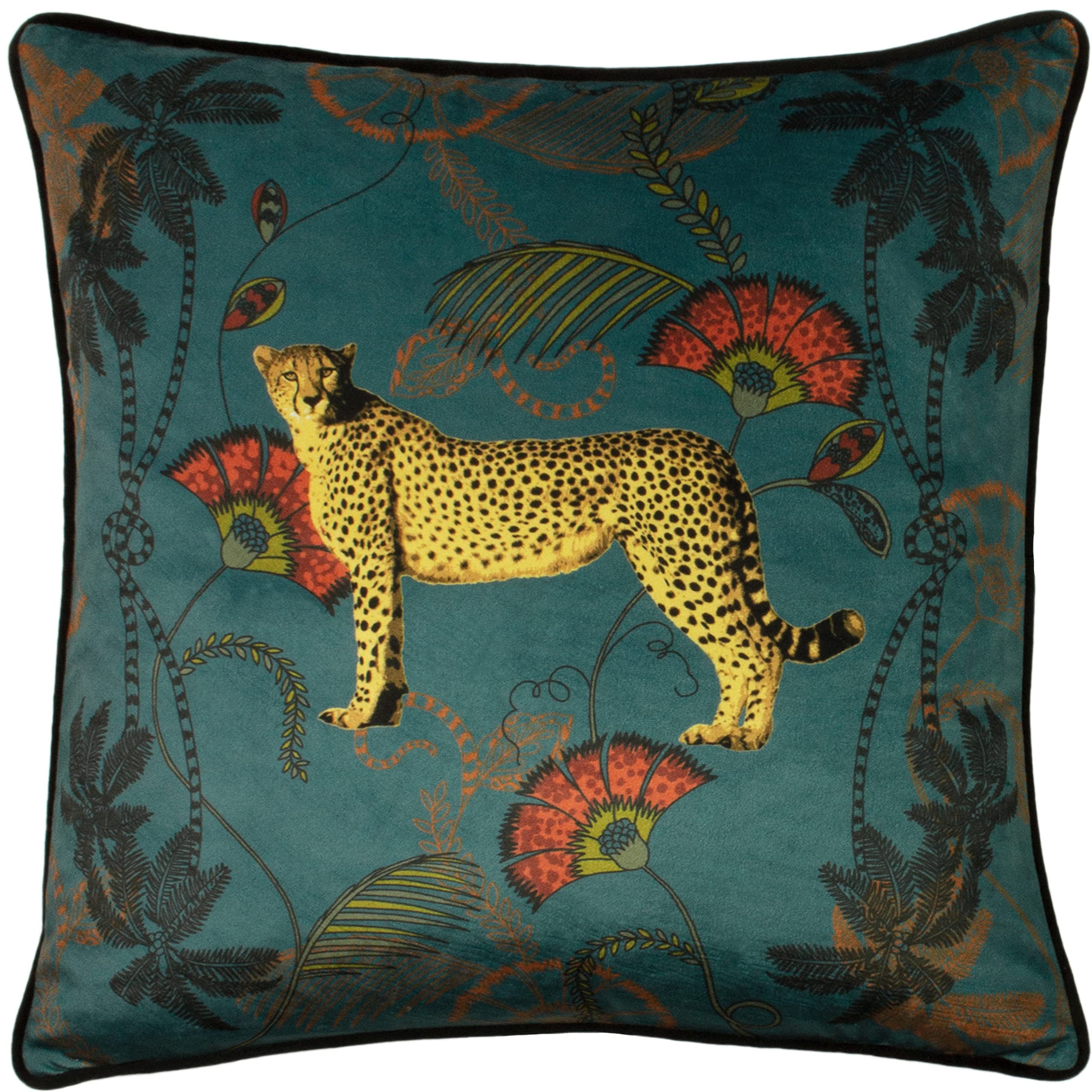Paoletti Tropica Cheetah Cushion, Teal, 45 x 45cm