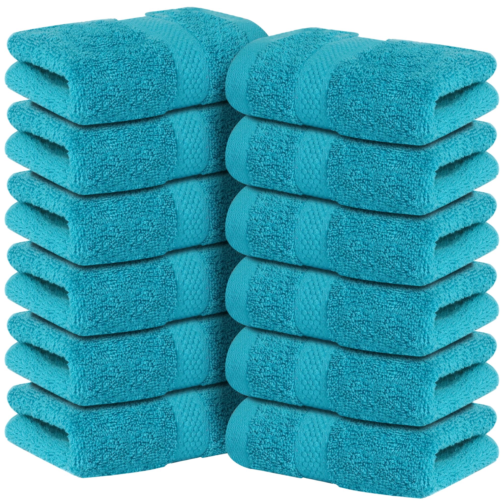 Infinitee Xclusives - 12 Pack Face Cloths |30x30 cm| 100% Cotton Wash Cloths - Ultra Soft & Highly Absorbent Fingertip Towels for Spa, Gym, Hotel & Bathroom |Serene Teal|