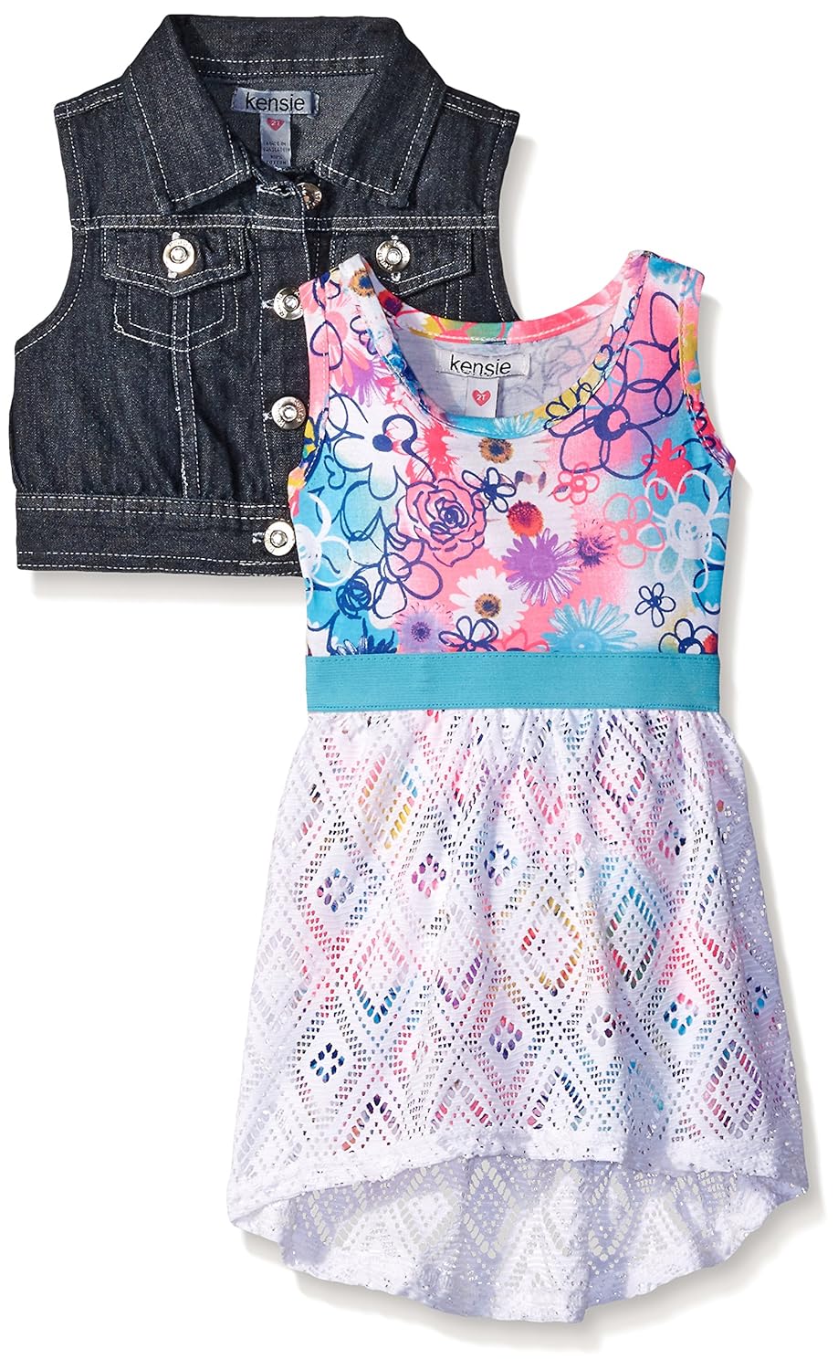 kensie Little Girls' Denim Vested Maxi Dress, Multi, 6X Amazon.in
