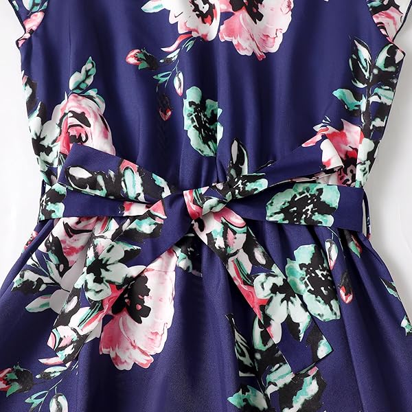 FOCAMIA PINK V NECK RUFFLE SHORT-SLEEVE SPLICING BUTTERFLY AND FLORAL PRINT DRESS FOR MOMMY AND ME(BLUE,6-9 MONTHS)