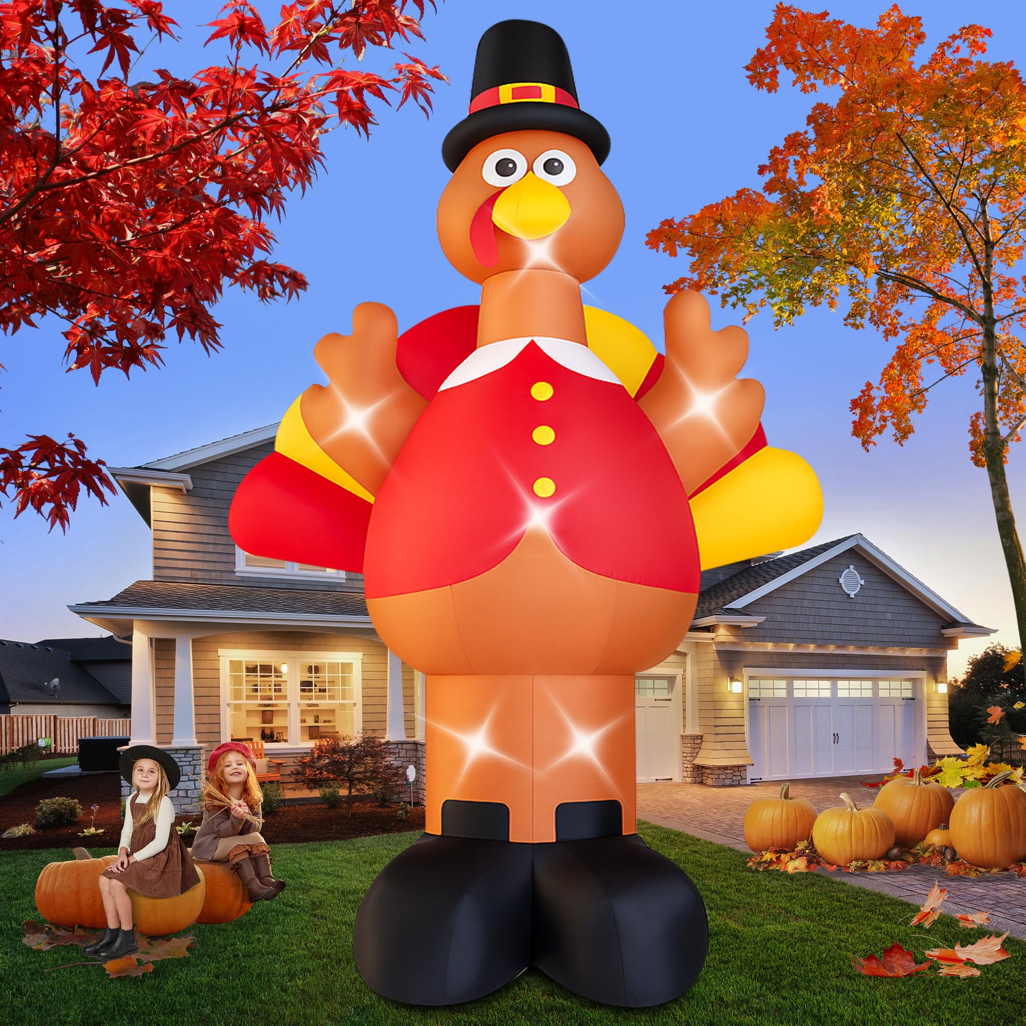 Photo 1 of 15FT Giant Thanksgiving Inflatables Turkey Outdoor Decorations Fall Inflatable Turkey with Built-in LED Lights with Hat Blow up Outdoor Lawn