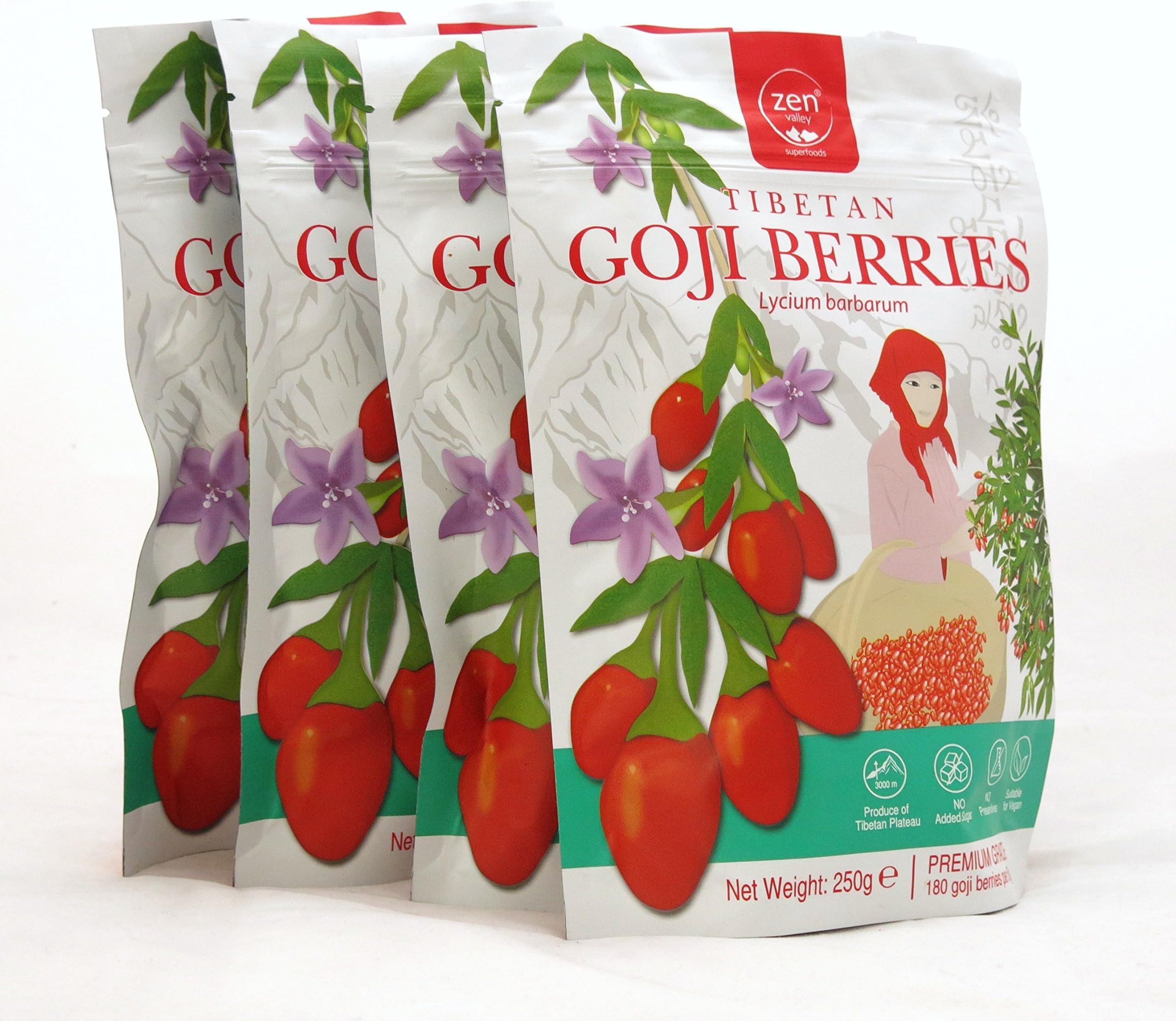 Zen Valley Big Goji Berries 1KG, 250gx4 packs, Free from Preservative&Sulfite