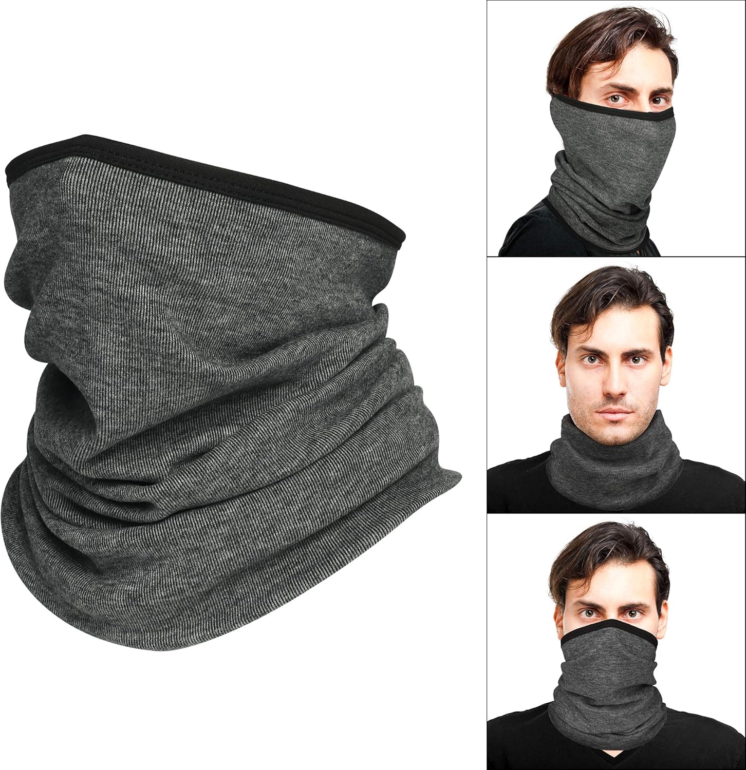 Oscenny Snood Elastic End Finished Locked Thermal Long Size Snood Cover Nose Neck Mouth and Ears Snoods for Men Women Skiing Cycling Motorcycle Running Biking Winter(Gray) - Image 3