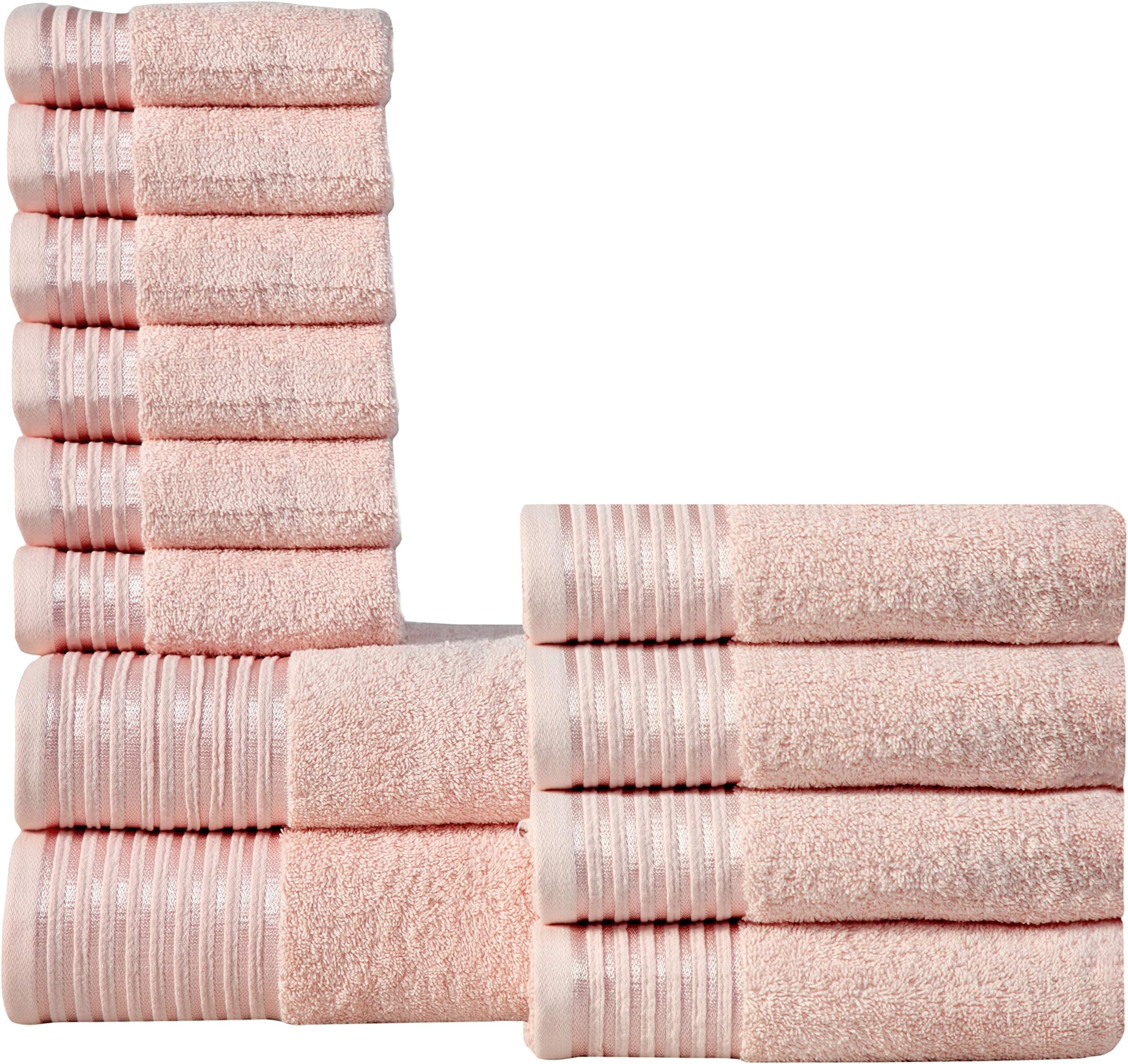 Wicker Park 600 GSM Ultra Soft 100% Combed Cotton 12-Piece Towel Set (Blush): 2 Bath Towels, 4 Hand Towels, 6 Washcloths, Long-Staple Cotton, Spa Hotel Quality, Super Absorbent, Machine Washable
