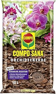Compo SANA Orchideenerde mit 8 Wochen Dünger für alle Orchideenarten, Kultursubstrat aus Pinienrinde, 10 Liter