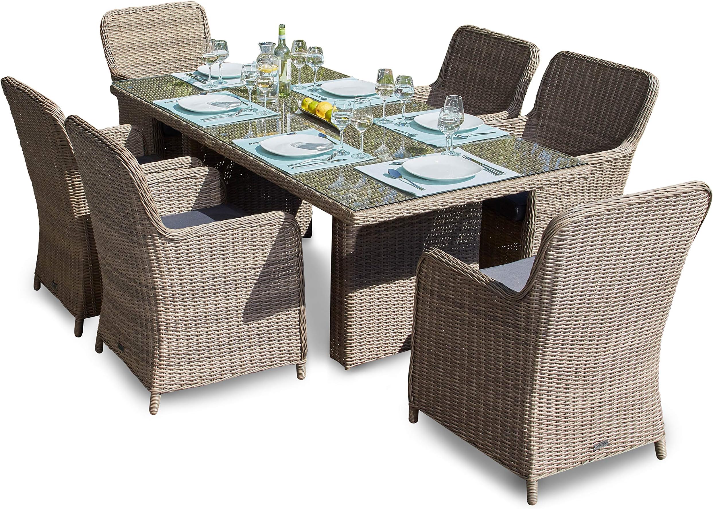 High Quality Group Set 13-Piece in Brown Rattan Garden Furniture Dining Table Dining Set Tan XL Garden Furniture Chairs – Safety Glass