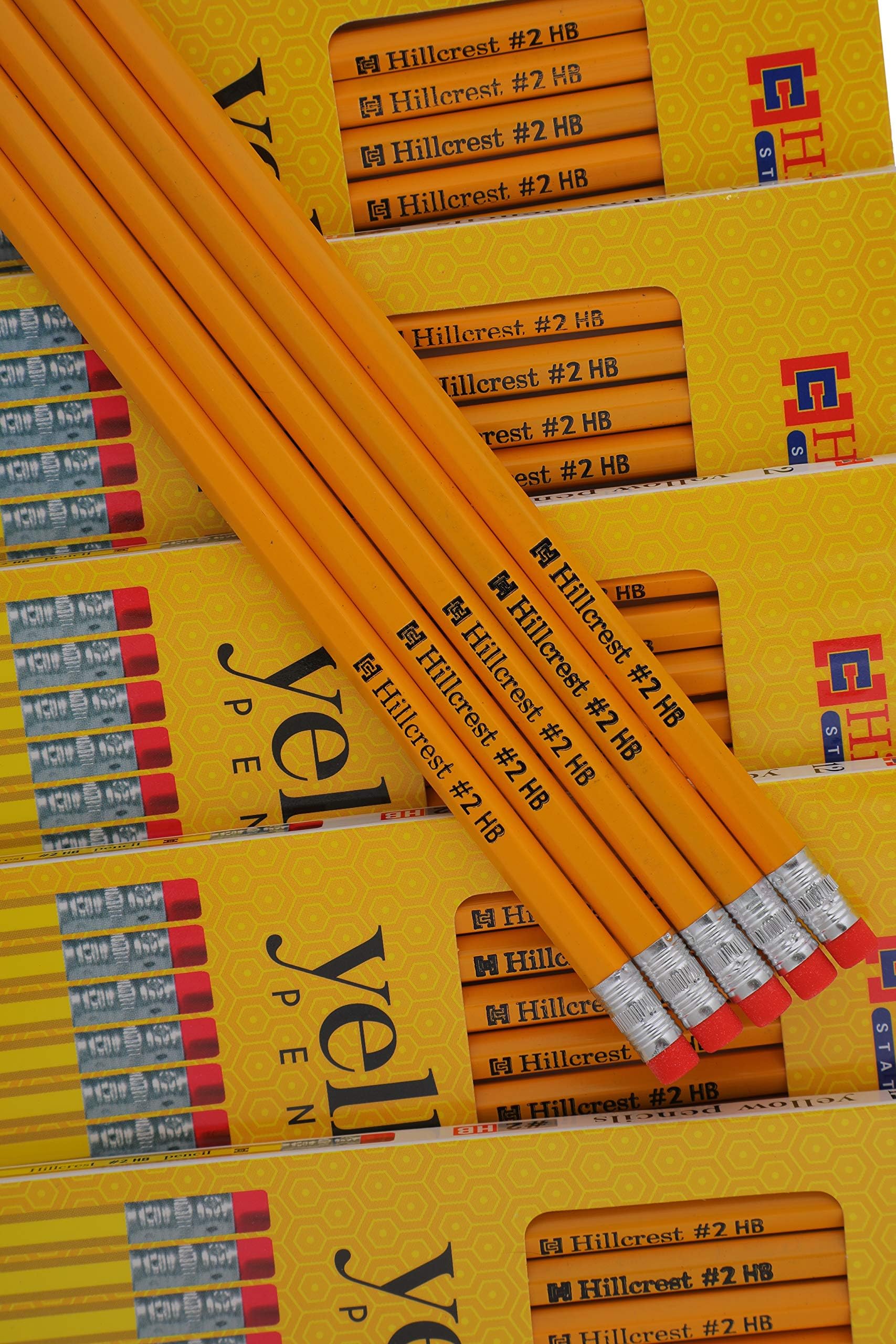 Yellow Pencils, Wood-Cased #2HB Extra Dark with Eraser, 12 Pack - 144 Pencils