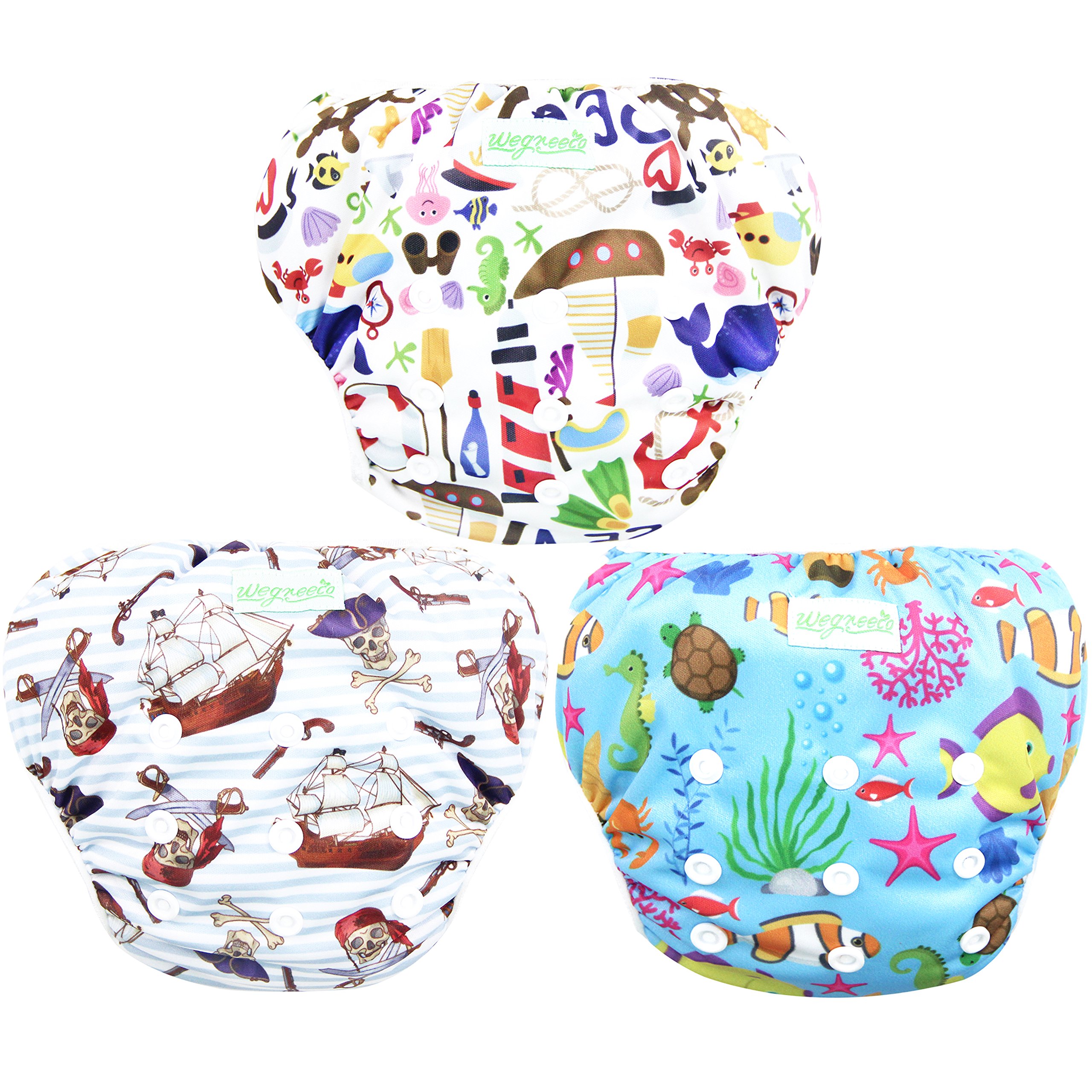 Photo 1 of wegreeco Baby & Toddler Snap One Size Adjustable Reusable Baby Swim Diaper (Sealife,Small,3 Pack)