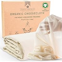 Organic Unbleached Cotton Cheesecloth for Straining, GOTS Certified, Fine Reusable Strainer – Large 18 Sq.ft.