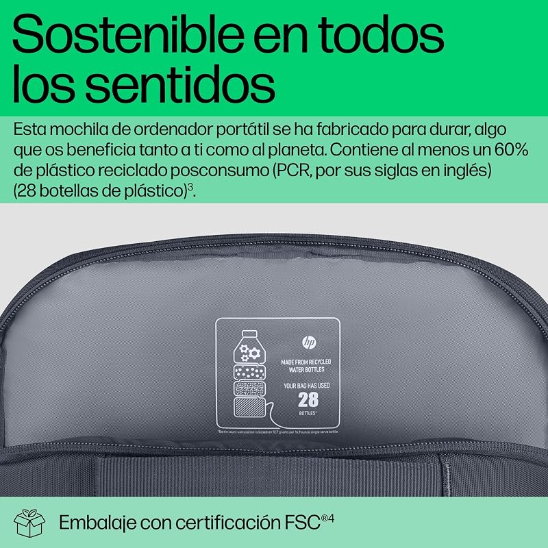 Mochila do dia a dia para portátil de 16", feita com poliéster reciclado 600D, 21L, compartimento almofadado, resistente à água, cinzento