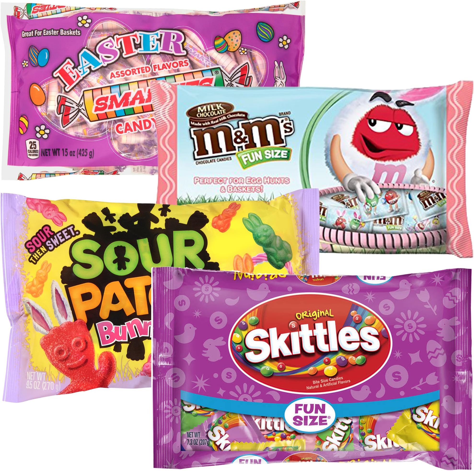Easter Hunt Candy & Easter Basket Stuffers | Original Skittles, Sour Patch Bunnies, M&Ms Milk Chocolate Candies, Smarties Candy Rolls Assorted Flavors | All in Treat Size Bags | Pack of 4 (All4Mix)
