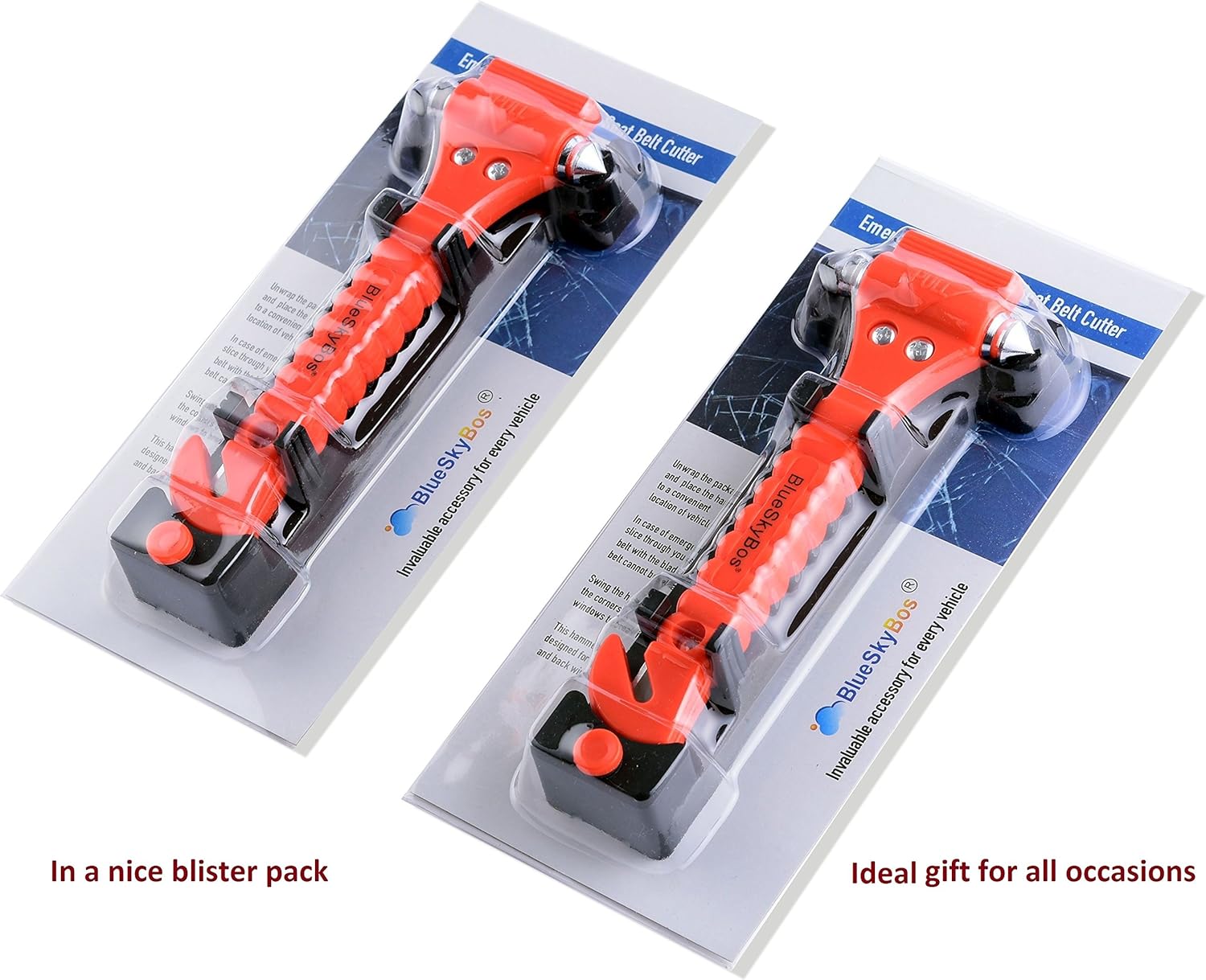 BlueSkyBos Value 2 Pack - Emergency Escape Tool Auto Car Window Glass Hammer Breaker and Seat Belt Cutter Escape 2-in-1 Tool: Automotive