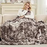 Cozy Bliss Deluxe Striped Rabbit Faux Fur Throw Blanket, Soft Fluffy Warm Plush Blanket for Winter, Modern Homr Decor, Tie-dye Grey 60"x80"