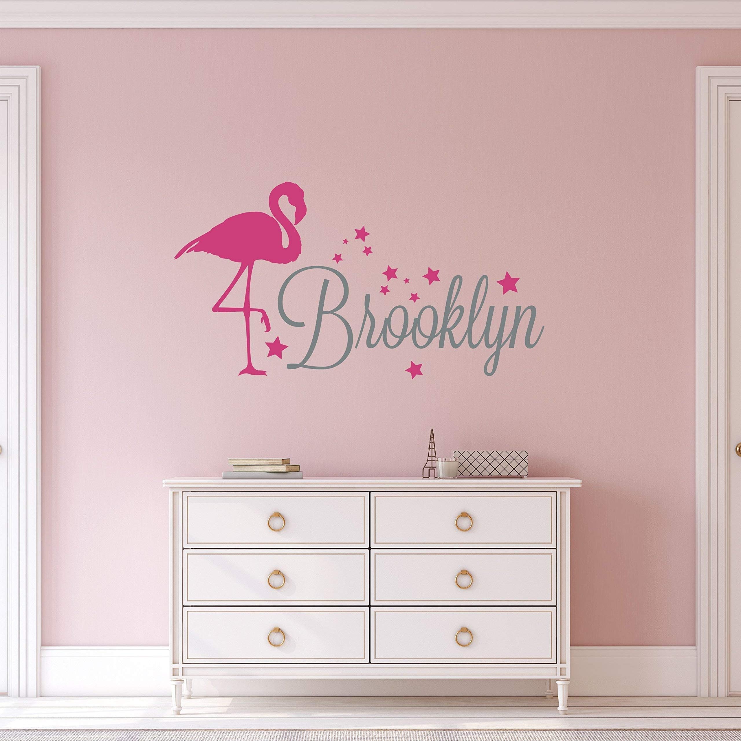 Custom Name Flamingo Wall Decal - Girls Personalized Name Unicorn Wall Sticker - Custom Name Sign - Custom Name Stencil Monogram - Girls Room Wall Decor