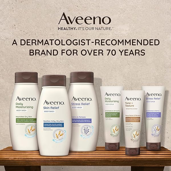 AVEENO STRESS RELIEF BODY SCRUB, EXFOLIATING BODY WASH FOR SOFTER, SMOOTHER SKIN, FORMULATED WITH PREBIOTIC OAT & LAVENDER SCENT TO CALM & RELAX, SULFATE-FREE & SOAP-FREE, 8 FL. OZ