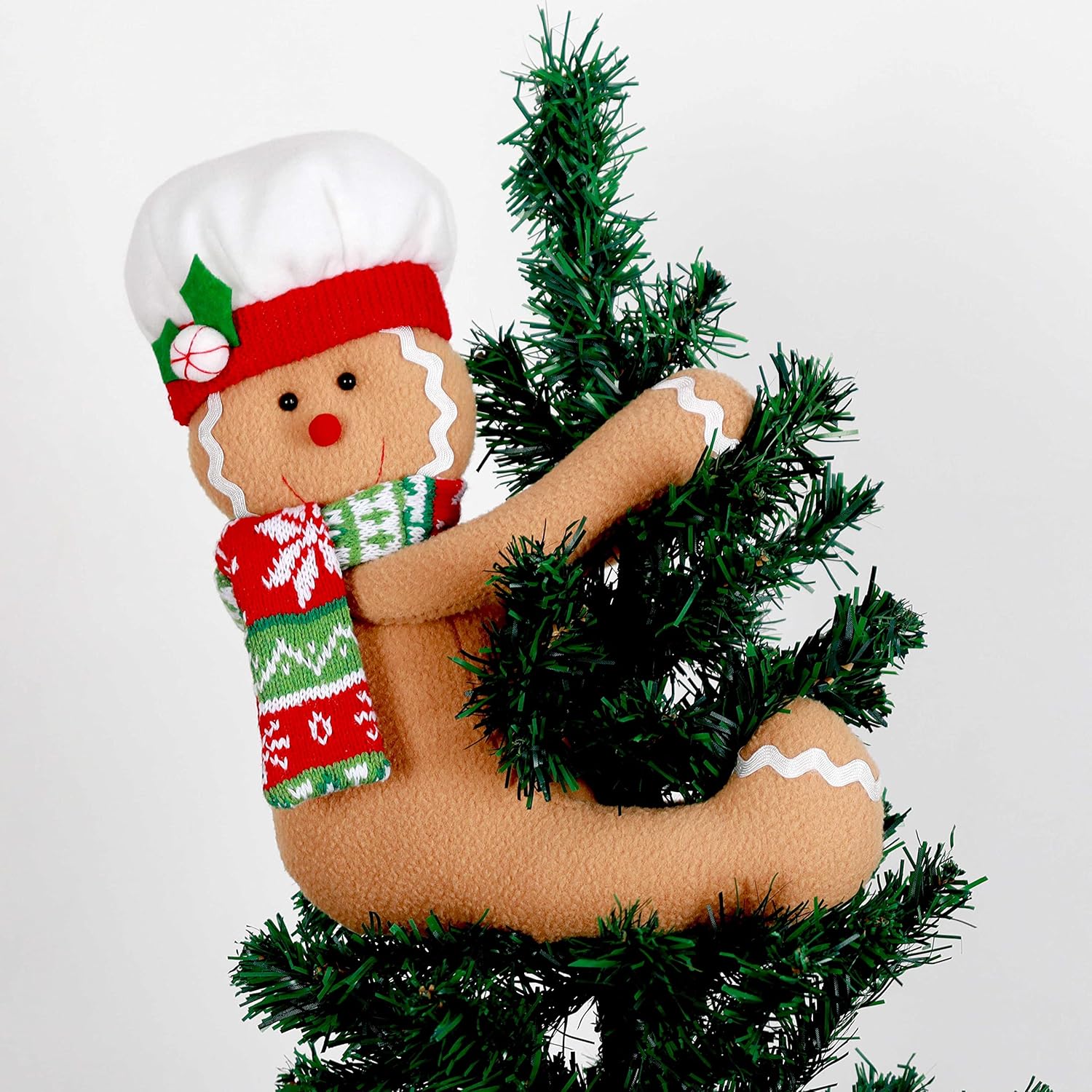 Tree Toppers - Gingerbread Man Christmas Tree Topper Decorations,Unique Funny Xmas Plush Stuffed Gingerbread Hugger Decor for Christmas Tree Wine Bottle Curtain Ornaments,Ginger White Red Green