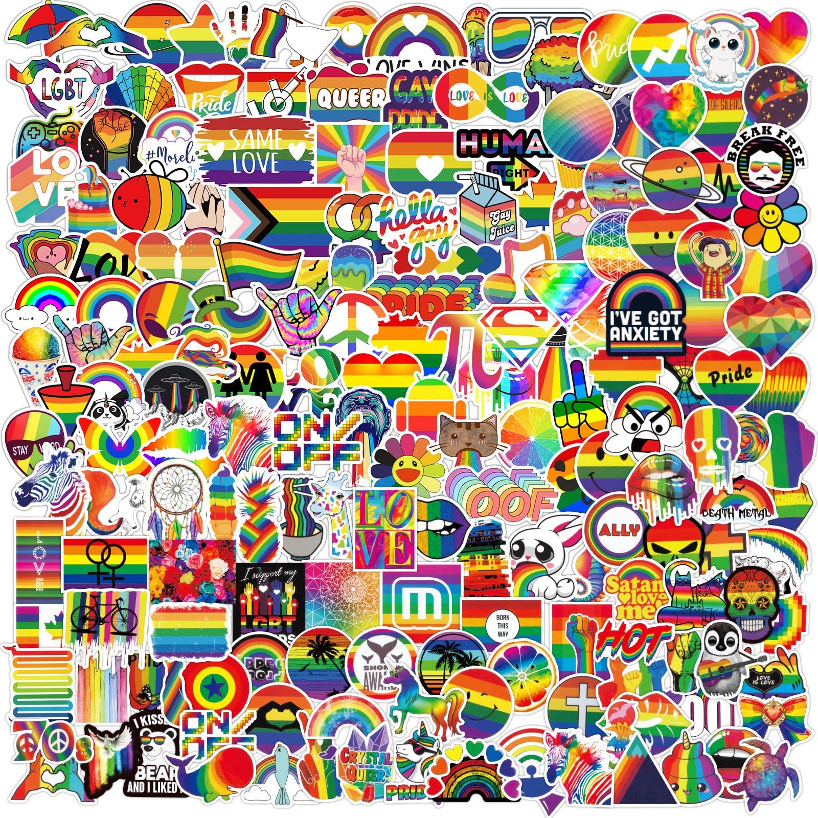 JULBEAR Pride Stickers,200Pcs Rainbow Stickers for LGBTQ Cool Water-Repellent Vinyl Pride Love Stuff Rainbow Decals for Laptop Case Water Bottles Motorcycle Helmet