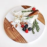 Marble Cheese Board with Acacia Accent 12" Round - Beautifully Handcrafted Charcuterie Board for Two - Round Cutting Board - 