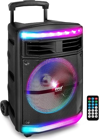 Pyle Portable PA Speaker Bluetooth 600W Karaoke with Wheels & Lights