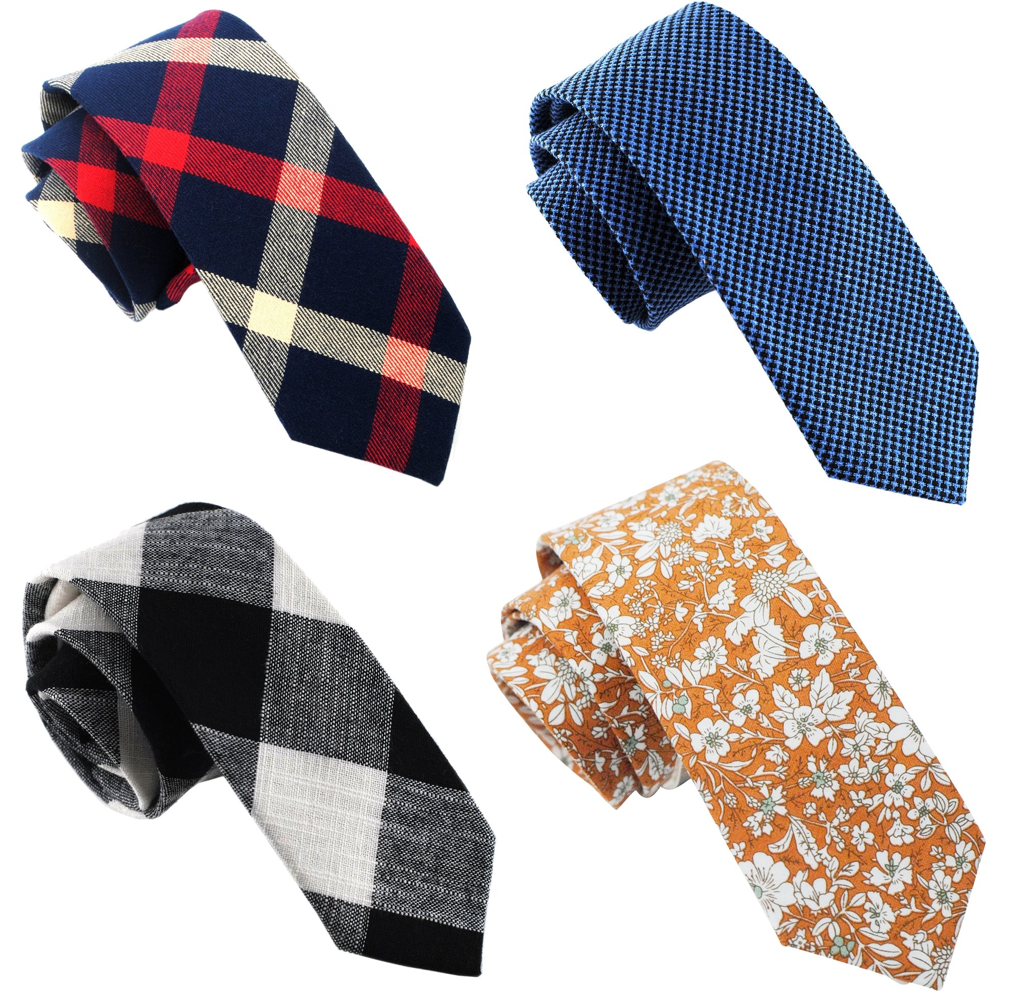 ZENXUSCotton Skinny Tie for Men, Slim Neckties Plaid and Striped