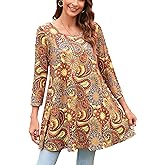 ENMAIN Women's Tunic Top 3/4 Sleeve Plus Size Tunic Tops to Wear with Leggings Ladies Casual Swing Dressy Blouses