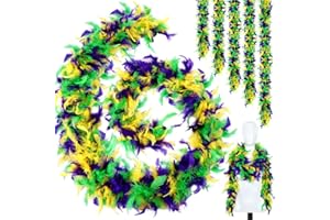 Juinte 6 Pcs Mardi Gras Feather Boa 2.19 yd Turkey Chandelle Feather Boas Bulk Outfit Party Decors for Women Men Costumes