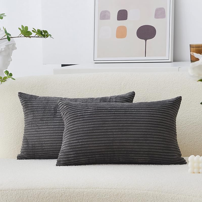 Home Brilliant Dark Grey Cushion Covers 30x50 cm Pack of 2 Corduroy