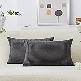 Home Brilliant Rectangle Pillow Cover 12x20 Set of 2 Decorative Plush Striped Velvet Corduroy Oblong Throw Pillows Accent Cushion Covers, 12 x 20 inch, Dark Grey