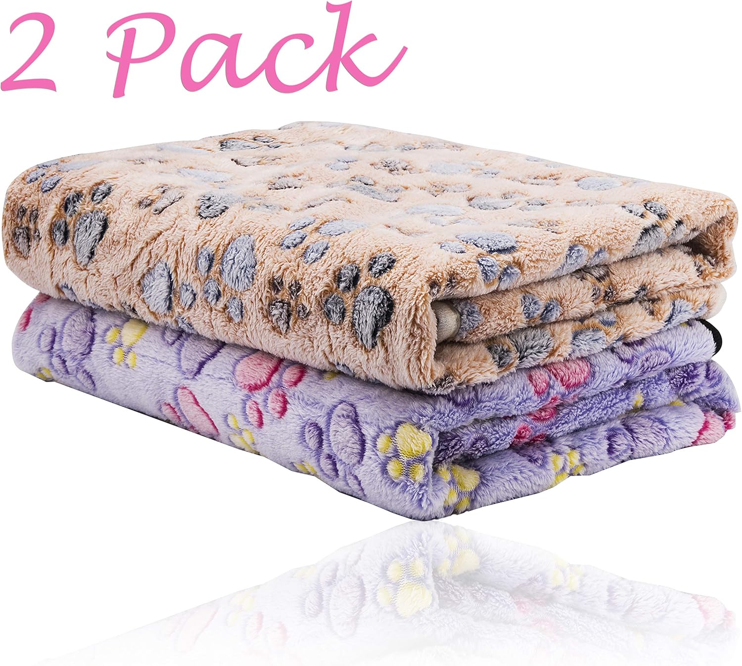iNNEXT 2 Pack Puppy Blanket for Pet Cushion Small Dog Cat Bed Soft Warm Sleep Mat, Pet Dog Cat Puppy Kitten Soft Blanket Doggy Warm Bed Mat Paw Print: Home & Kitchen