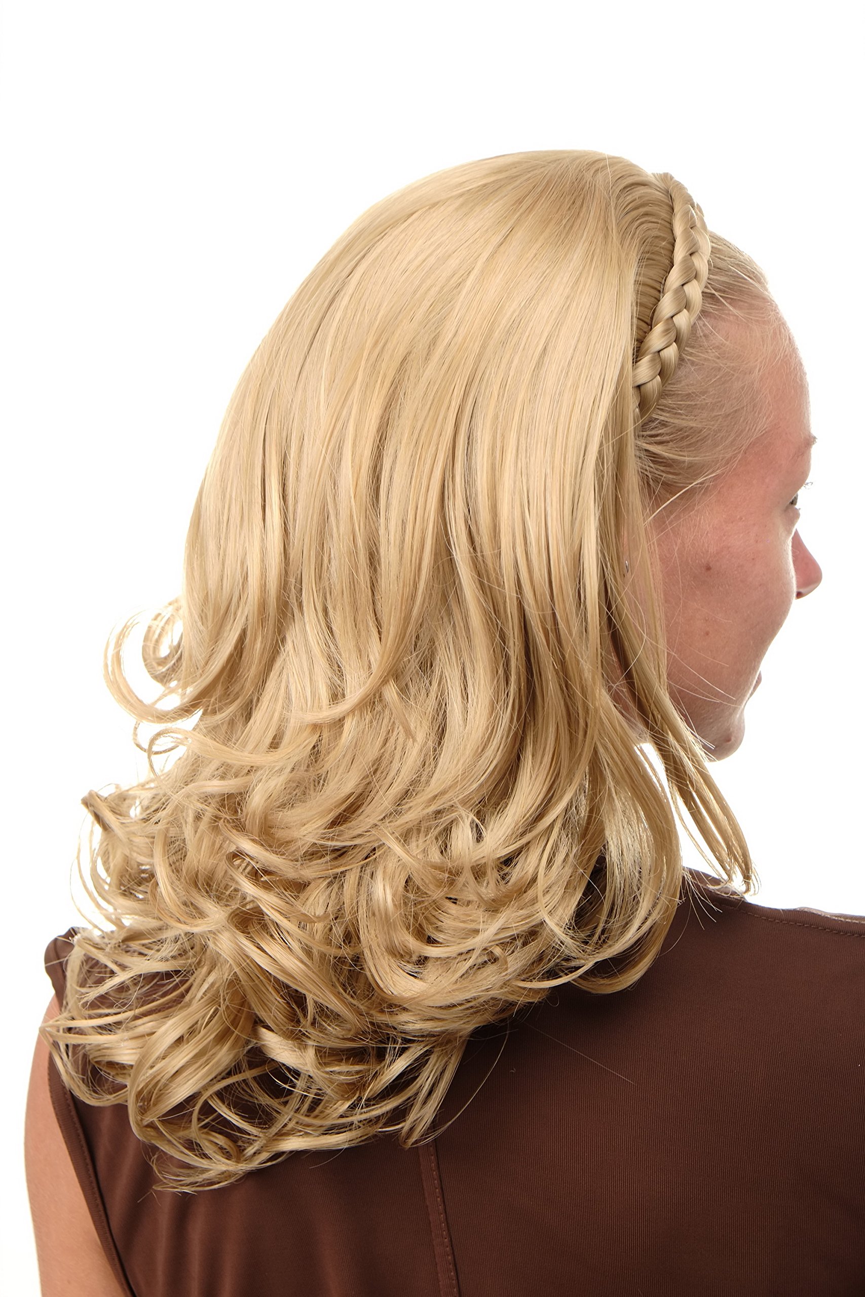 WIG ME UP - TYW60876H-24B Halfwig Hairpiece Extension with braided hair circlet hoop shoulder length straight curving wavy tips medium blond 16inch