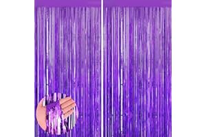 YEURFONTASY Purple 2 Pack Metallic Tinsel Foil Fringe Curtains, 3.3x8.3 Feet Purple Streamers for Party, Door Streamers Party Decorations, Party Streamers for Birthday Christmas Party Decorations