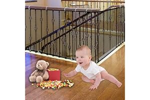 JIFTOK Baby Gate for Stairs, Banister Guard for Kids, Pets, Toys, 10ft L x 2.66 ft H, Mesh Netting Safety Net for Balcony Rail Stair, Stairway Net Baby Safety Products for Indoor & Outdoor (Black)