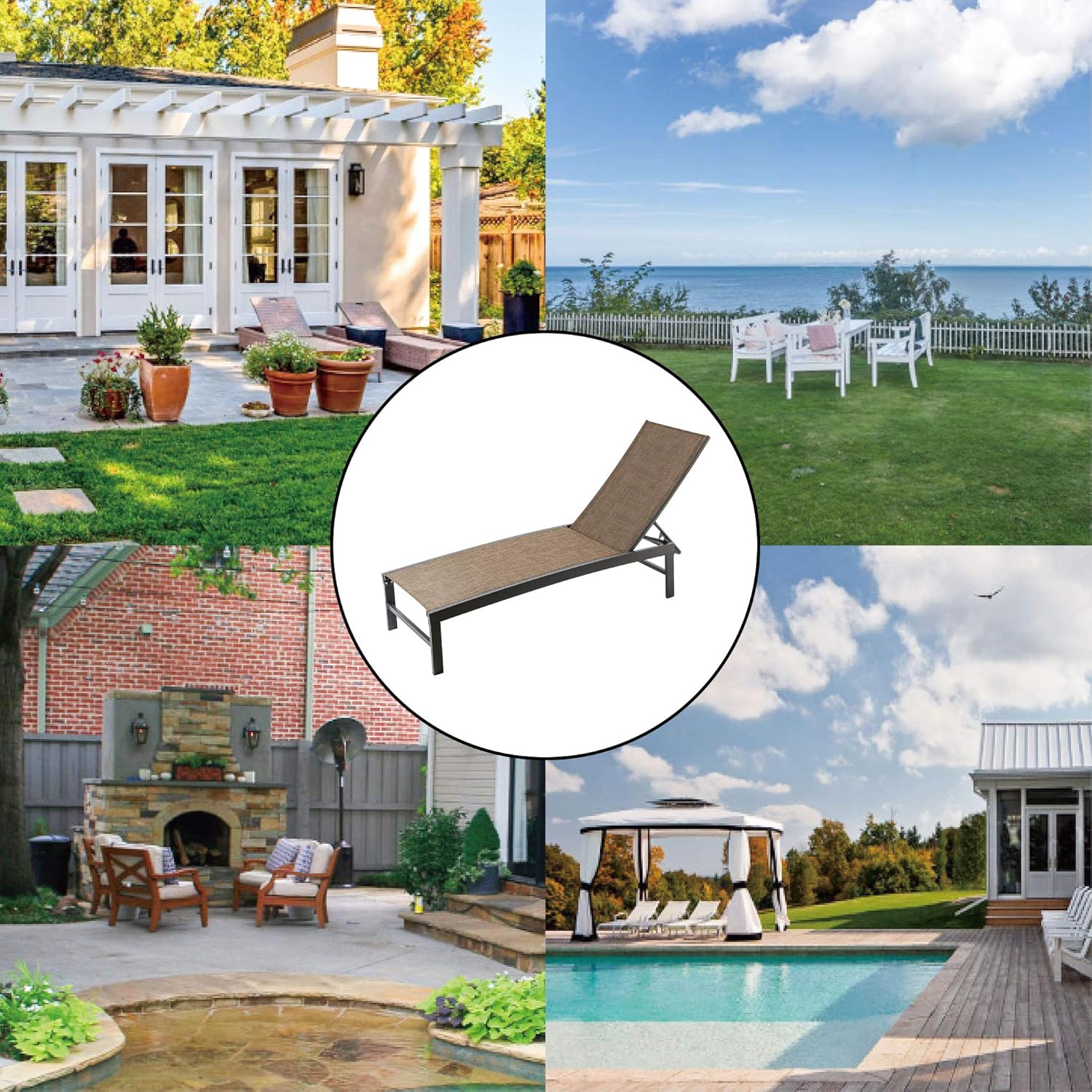 Pellebant Adjustable Patio Chaise Lounge Chair, 5 Positions and Flat Position, Folding Outdoor Recliners for Beach, Pool and Yard, 2 Pcs Set, Gray&Brown : Garden & Outdoor