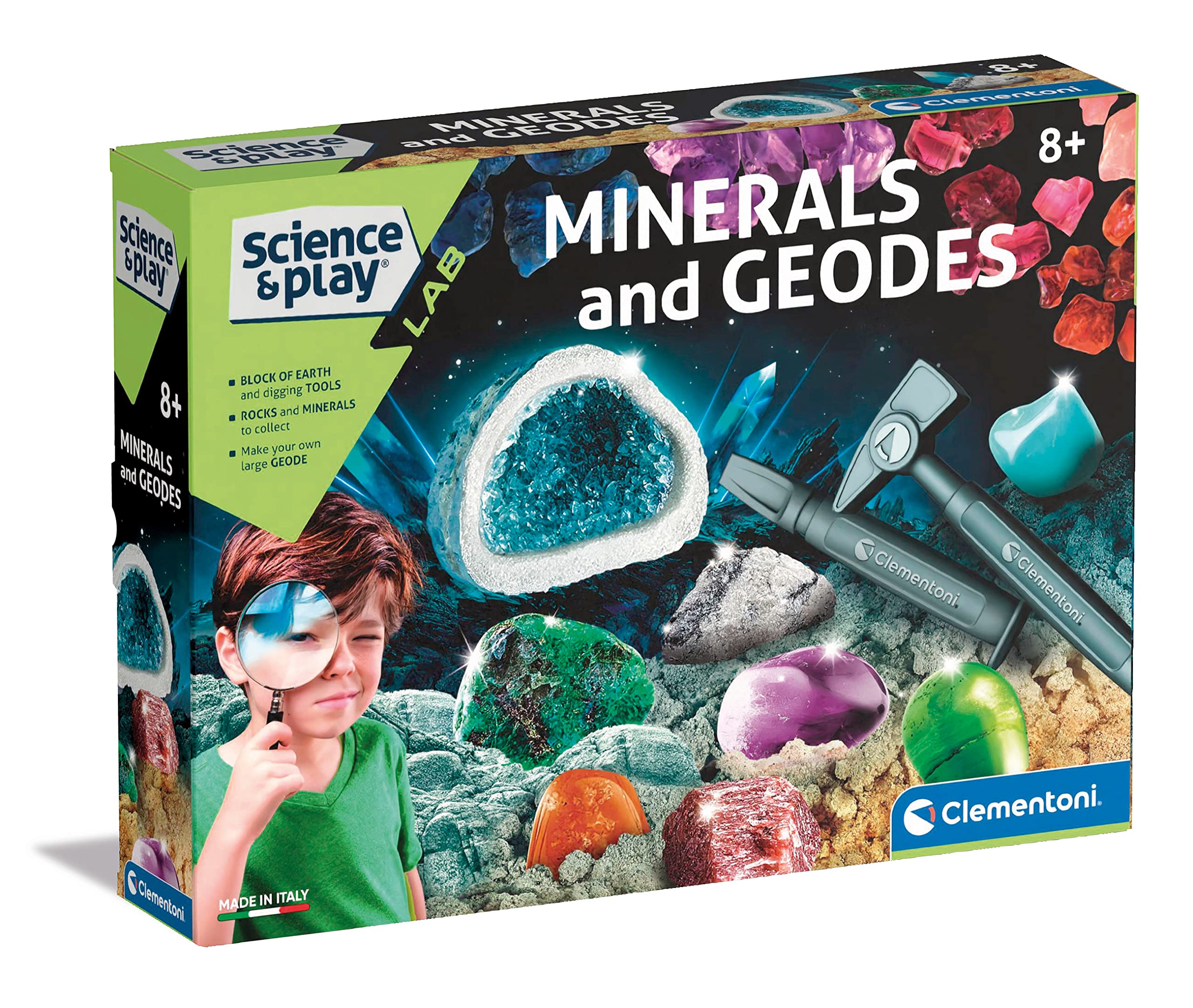 Clementoni- Science & Play Lab: Minerals & Geodes, Educational and Scientific Toys, Experiment Kit for Kids Age (8+ Years)