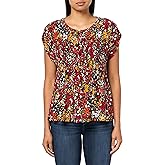 Tommy Hilfiger Womens Smocked Floral Printed Cap Sleeve Sportswear Top
