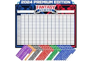 DRAFT BARONS Fantasy Football Draft Board 2024-2025 Kit – Extra Large Set with 483 Player Labels – Premium Color Edition