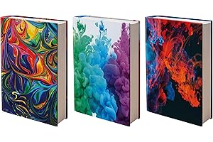 ELLOPI Fun Design, Easy Apply Book Covers 3 Pack. Stretchable Jumbo Jackets Fits Most Hardcover Textbooks Up to 9 x 11. Adhesive-Free, Nylon Fabric Protectors. Washable and Reusable Student School Supply