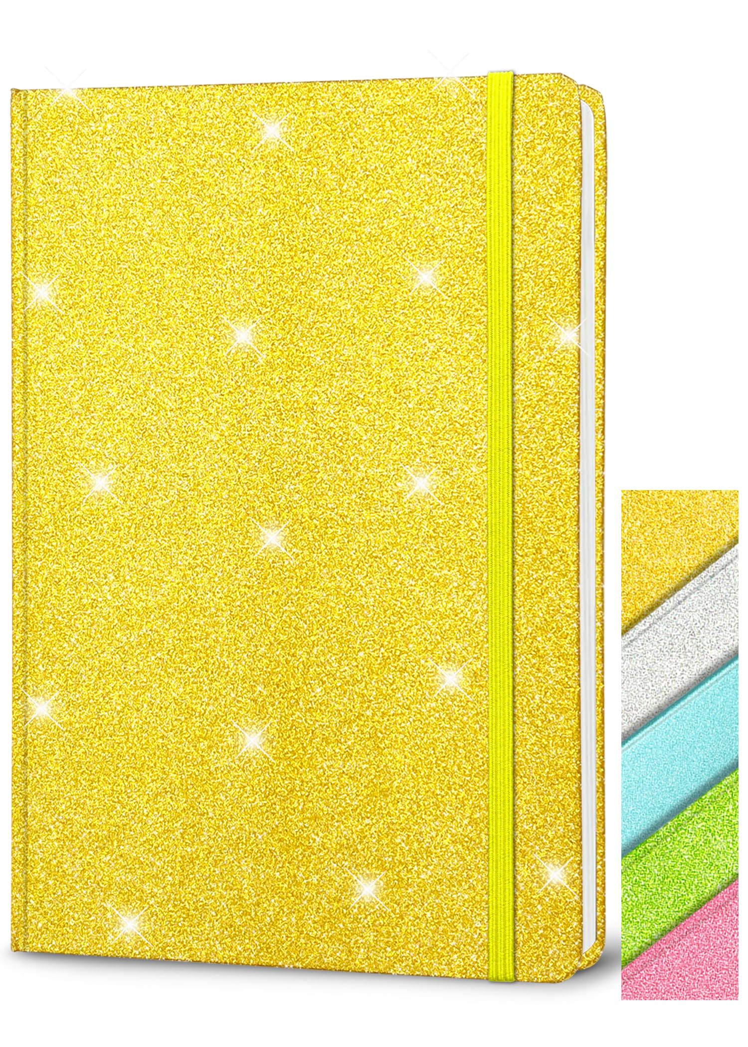 GINMLYDA Golden Glitter Notebook A5 Hardback, 21X14.5cm 160 Pages Never Peel Off Glitter Lined Notebook for Girls Cute Teenager Journal for Women Blank Hardcover Notepads for Work Girls Gift