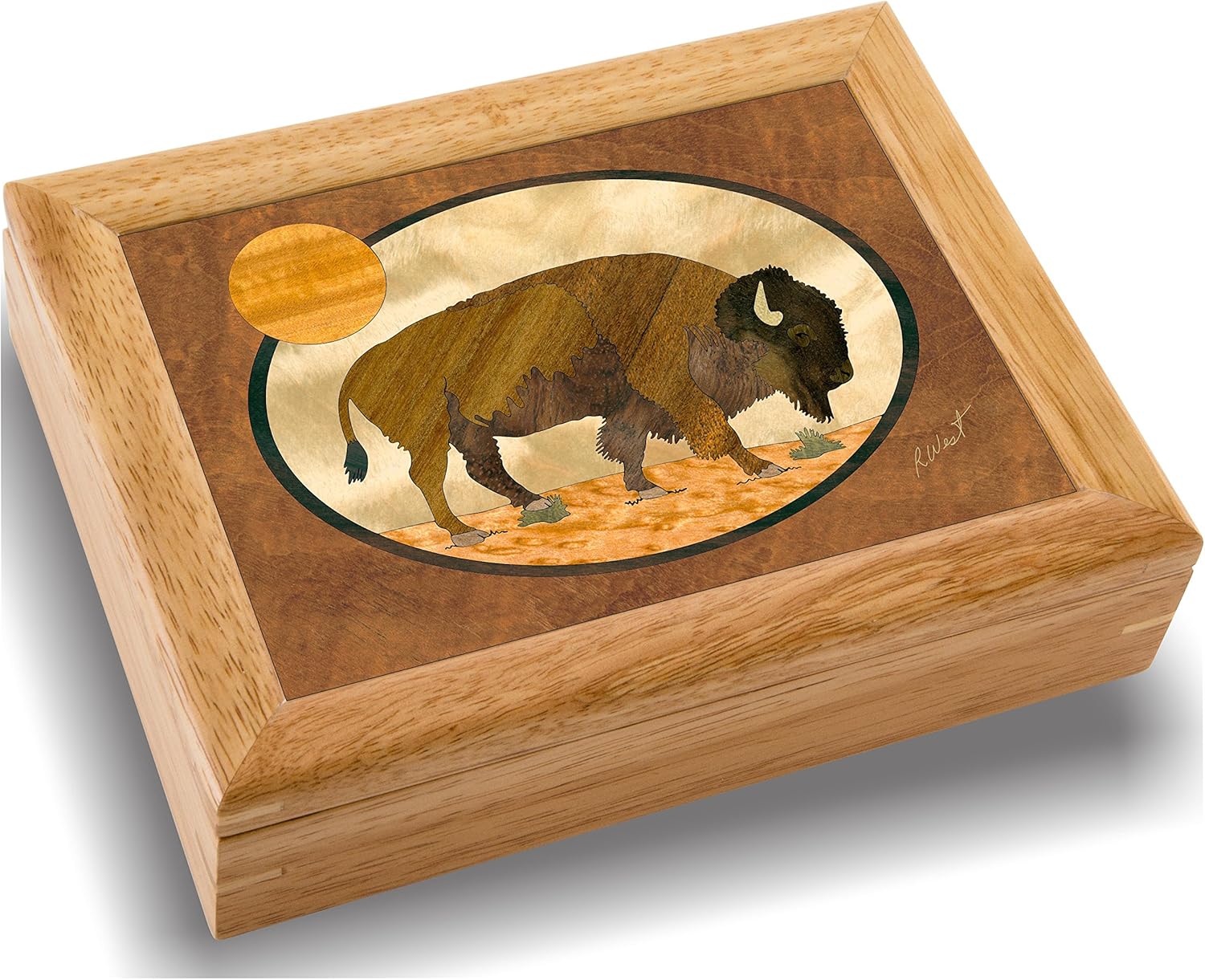 MarqART Wood Art Bison Box - Handmade USA - Unmatched Quality - Unique, No Two are The Same - Original Work of Wood Art. A Buffalo Gift, Ring, Trinket or Wood Jewelry Box (#2110 Buffalo 6x8x2)