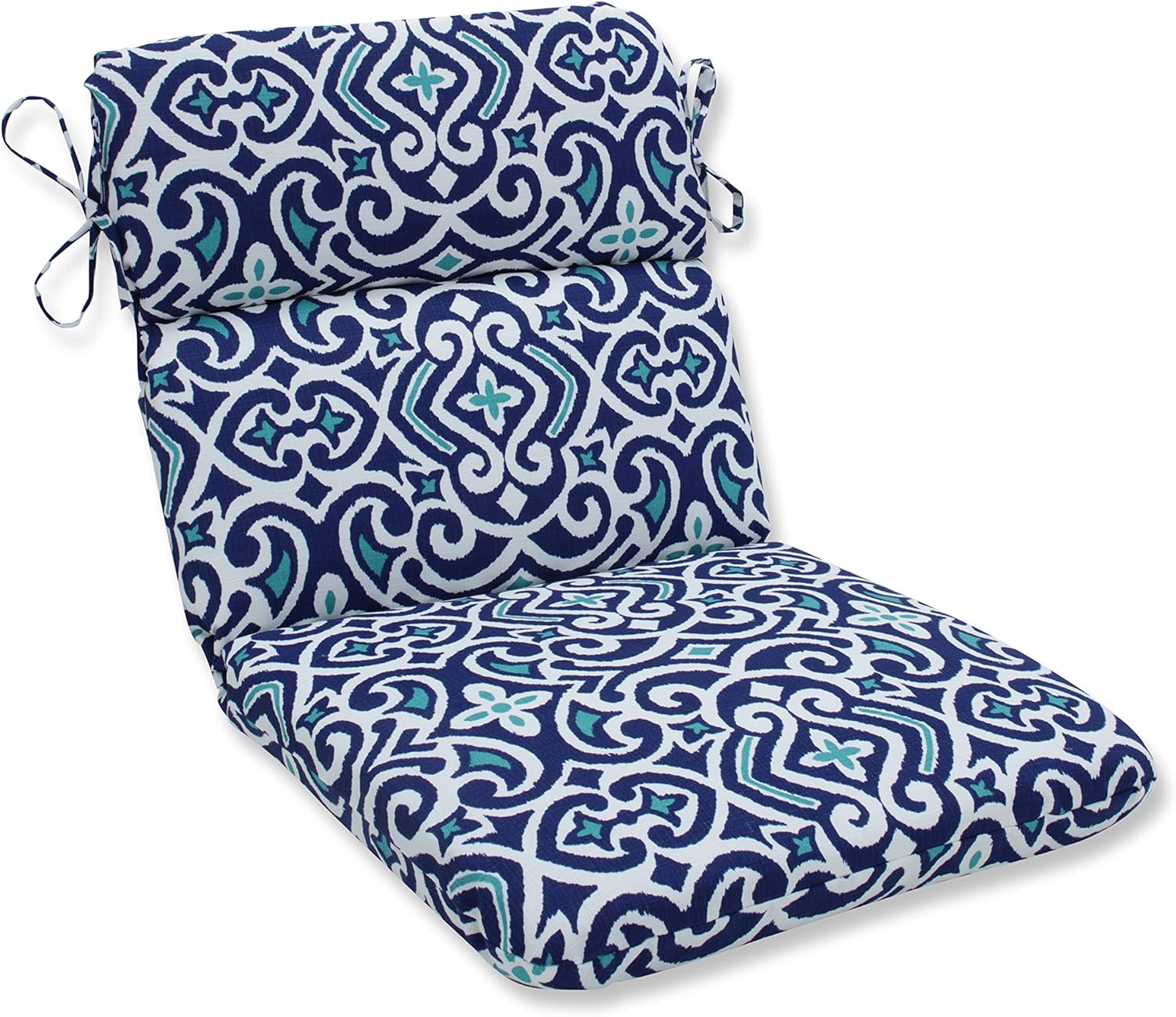 Pillow Perfect Outdoor | Indoor New Damask Marine Squared Corners Chair Cushion,Blue,36.5" x 18": Home & Kitchen
