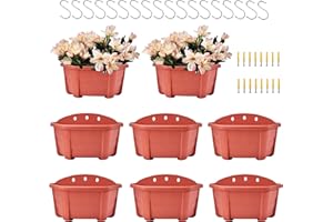 ORIMERC 9.8 inch 8 Pack Brick Red Wall Hanging Planters for Indoor Outdoor Plants Hanging Plant Holder with Drainage Hole Fence Balcony Planters Railing Hanging Pot Plant Wall Mount Decor with Hooks