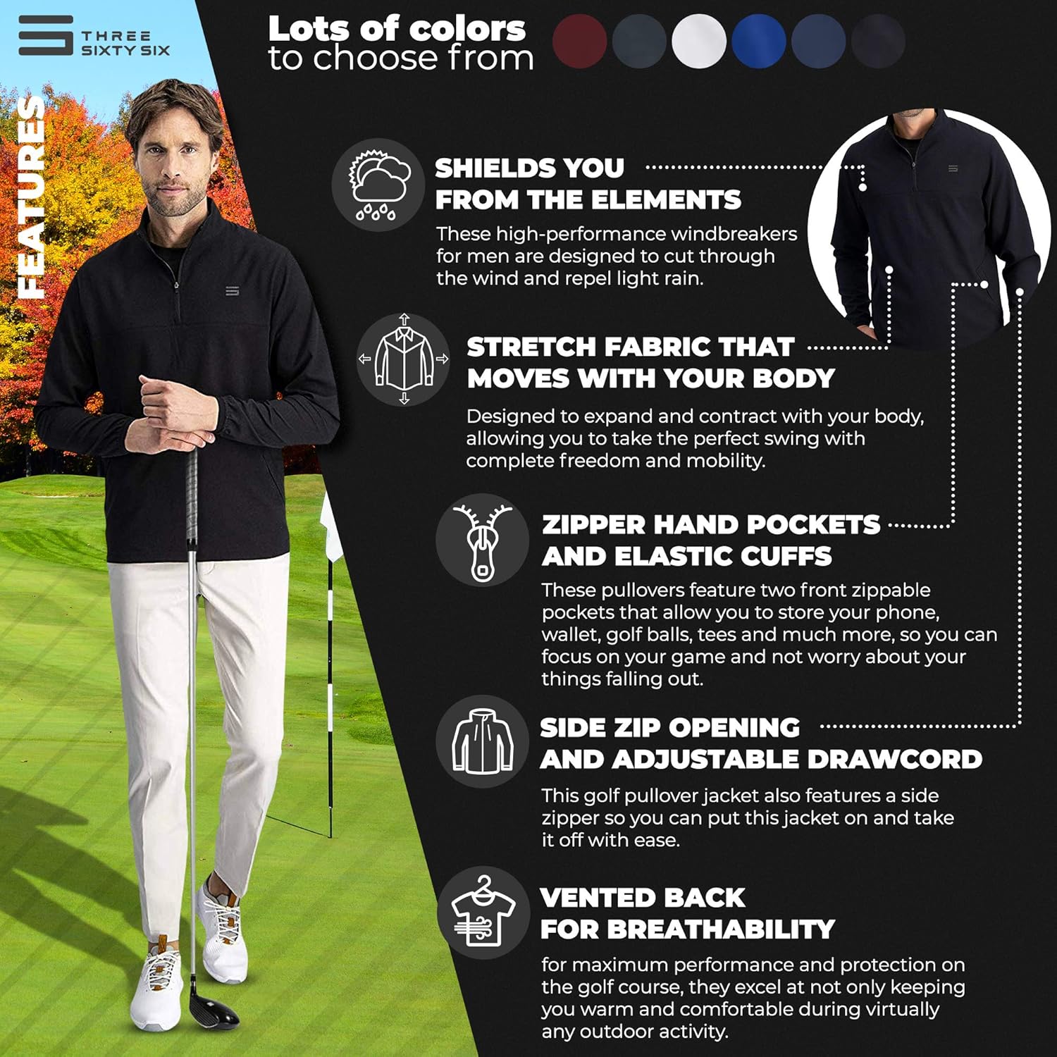 Mens Windbreaker Jackets - Half Zip Golf Pullover Wind Jacket - Vented, Dry Fit : Clothing