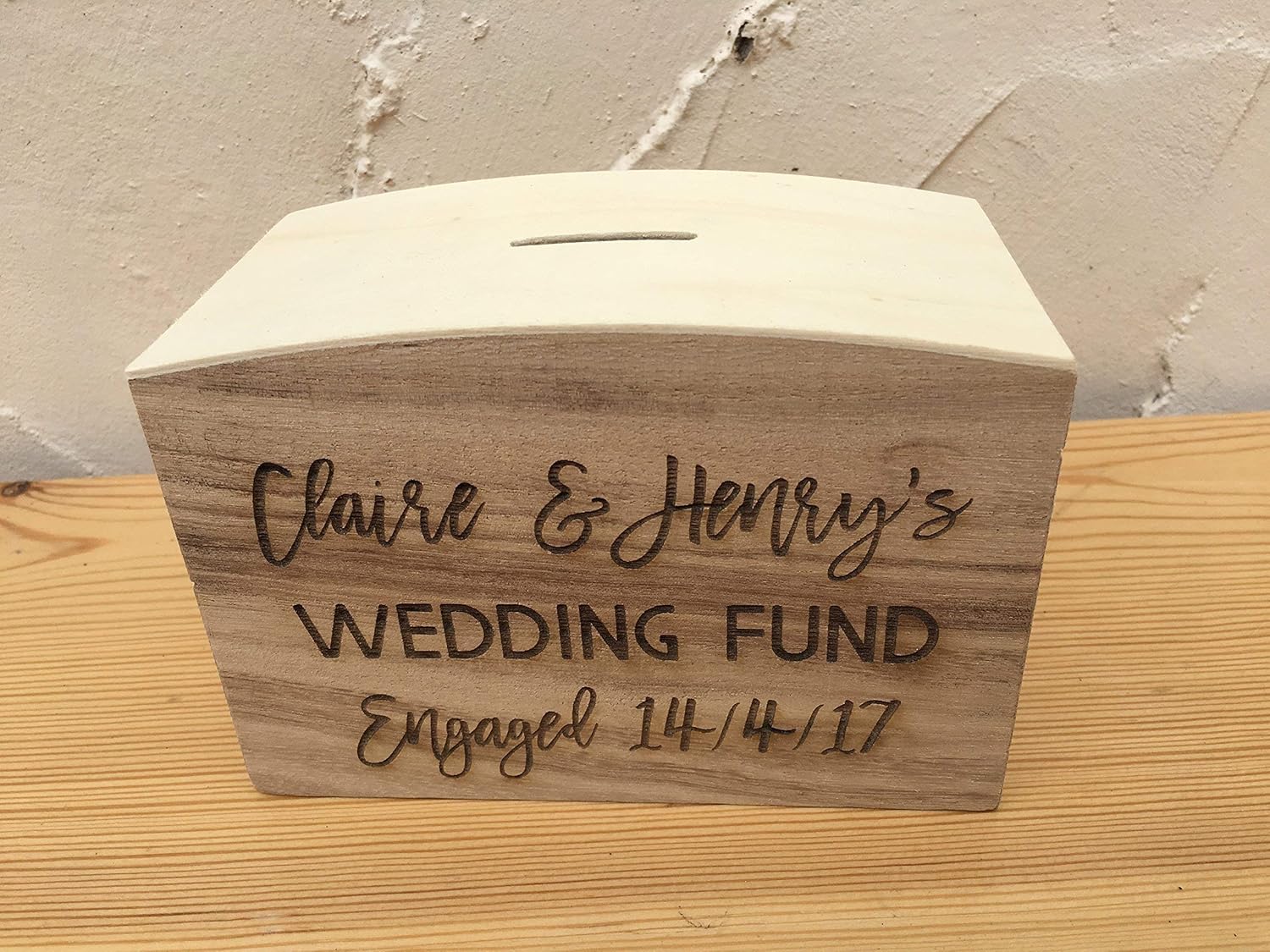 Personalised Wooden Engraved Money Box Wedding Fund Any Names Amazon.co.uk Handmade