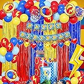 Cartoon Hedgehog Birthday Decorations for Boys,Blue Red Gold Fringe Curtains, Gold Circle Explosion Star Foil Balloon,Happy Birthday Banner
