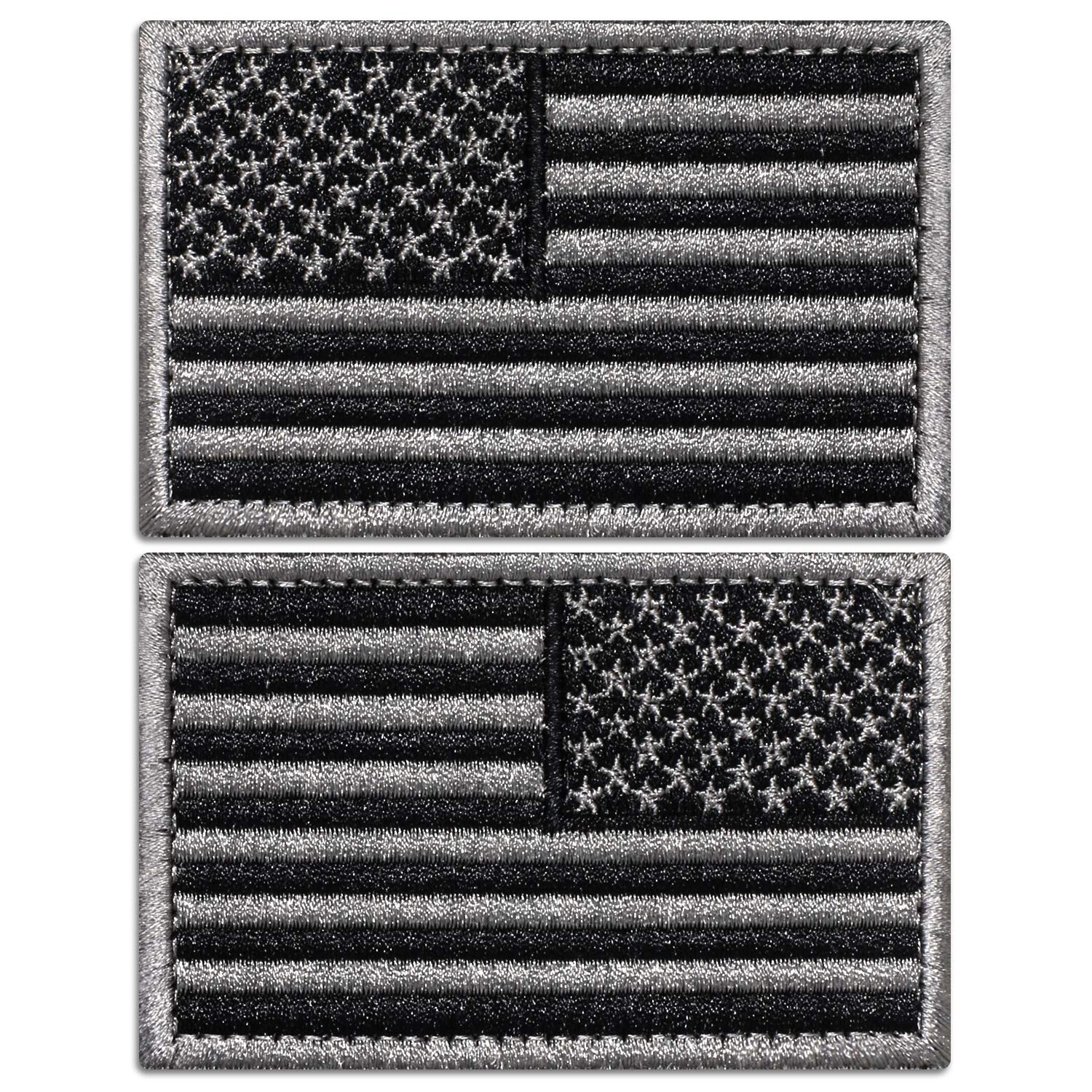 ANLEY Tactical USA Flag Patches Set - 2 Pack (FORWARD & REVERSED) 2"x 3" Black & Gray American Flag Military Uniform Emblem Patch - Loop & Hook Fasteners Attach to Tactical Hats and Gears