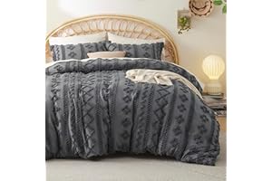 Bedsure Boho Duvet Cover King Size, Soft & Comfortable Elegant Design Boho Bedding for Decoration, Machine Washable Comforter Cover for All Seasons,Includes 1 Duvet Cover & 2 Pillow Shams,Dark Grey