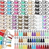 Landical 192 Pcs Keychain Hardware Set, 96 Key Fob Hardware 96 Tassels, 1'' Keychain 1.5'' Tassels Bulk Charms for DIY Craft Supplies